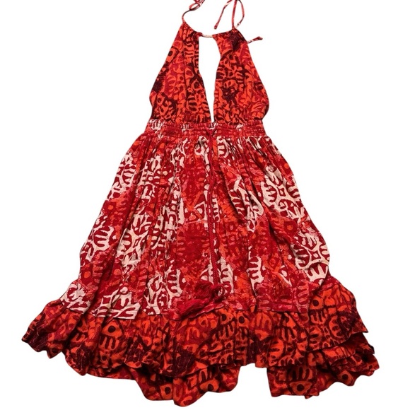 👗 Free People Red Beach Day Mini Dress Small Halter Backless Boho Festival 👗 - Picture 3 of 6